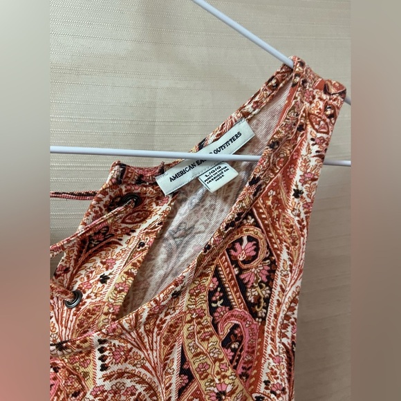 ⚫️ BOGO American Eagle Outfitters Paisley Tank Top - Orange and Cream Lrg - Picture 2 of 6